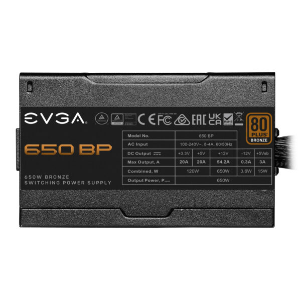 Fuente de Poder EVGA 650 BP 80 PLUS Bronze / 20+4 pin ATX / 130mm / 650W / 100-BP-0650-K1 - Image 4