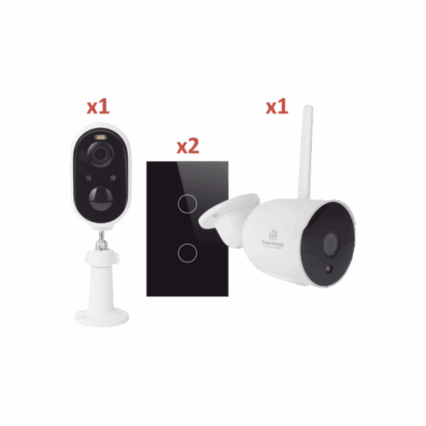 Kit de Seguridad Inteligente / 2 Cámaras WiFi 1080p / 2 Apagadores Inteligentes / Audio Bidireccional / Visión Nocturna / Compatible con App SriHome