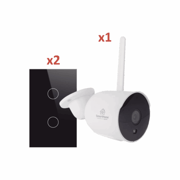 Kit de Seguridad Inteligente / 1 Cámara WiFi 1080p + 2 Apagadores Inteligentes / Audio Bidireccional / Visión Nocturna / Compatible con App SriHome